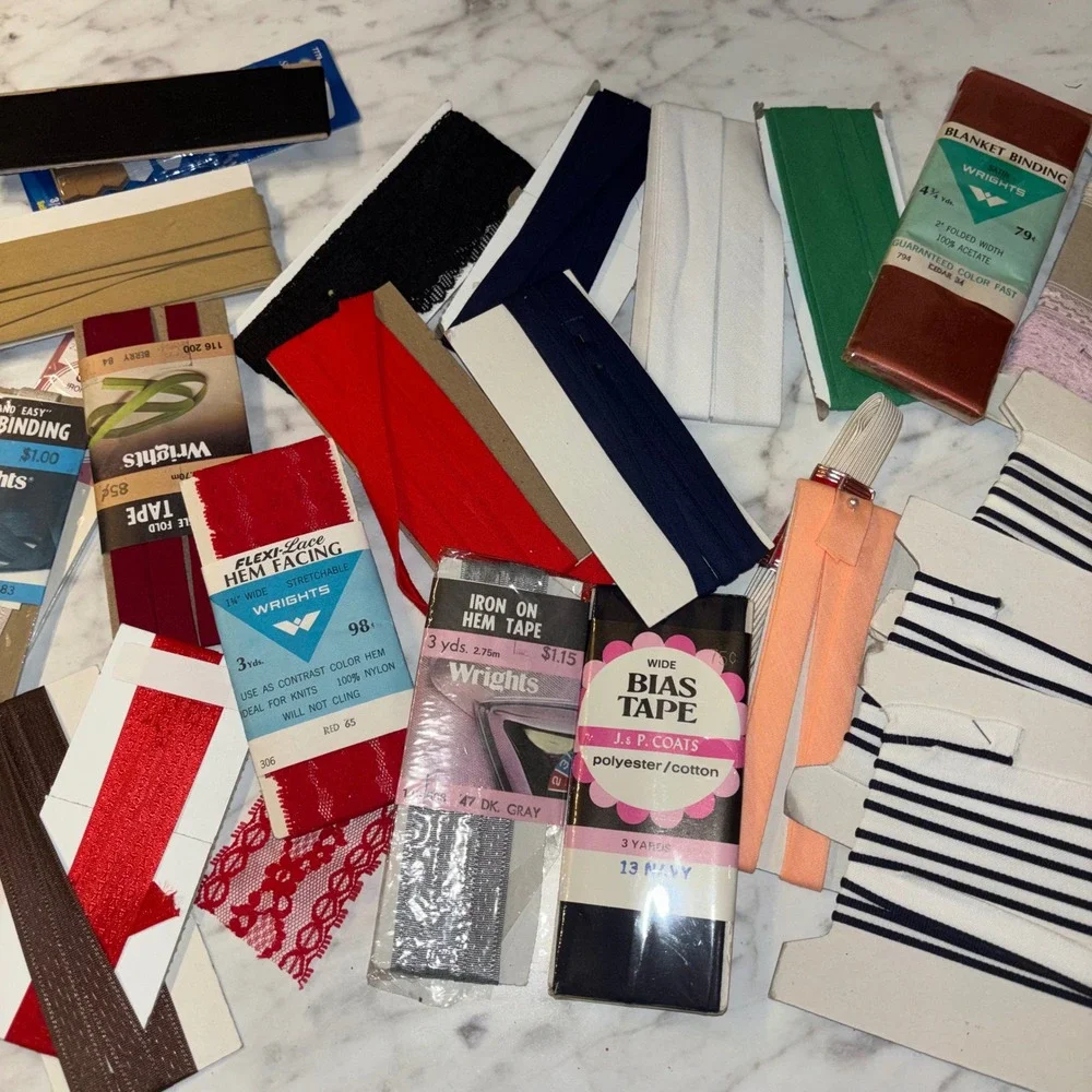 Vintage Sewing Notions Lot Wrights Bias Tape Seam Binding Hem Facing Lace Trim